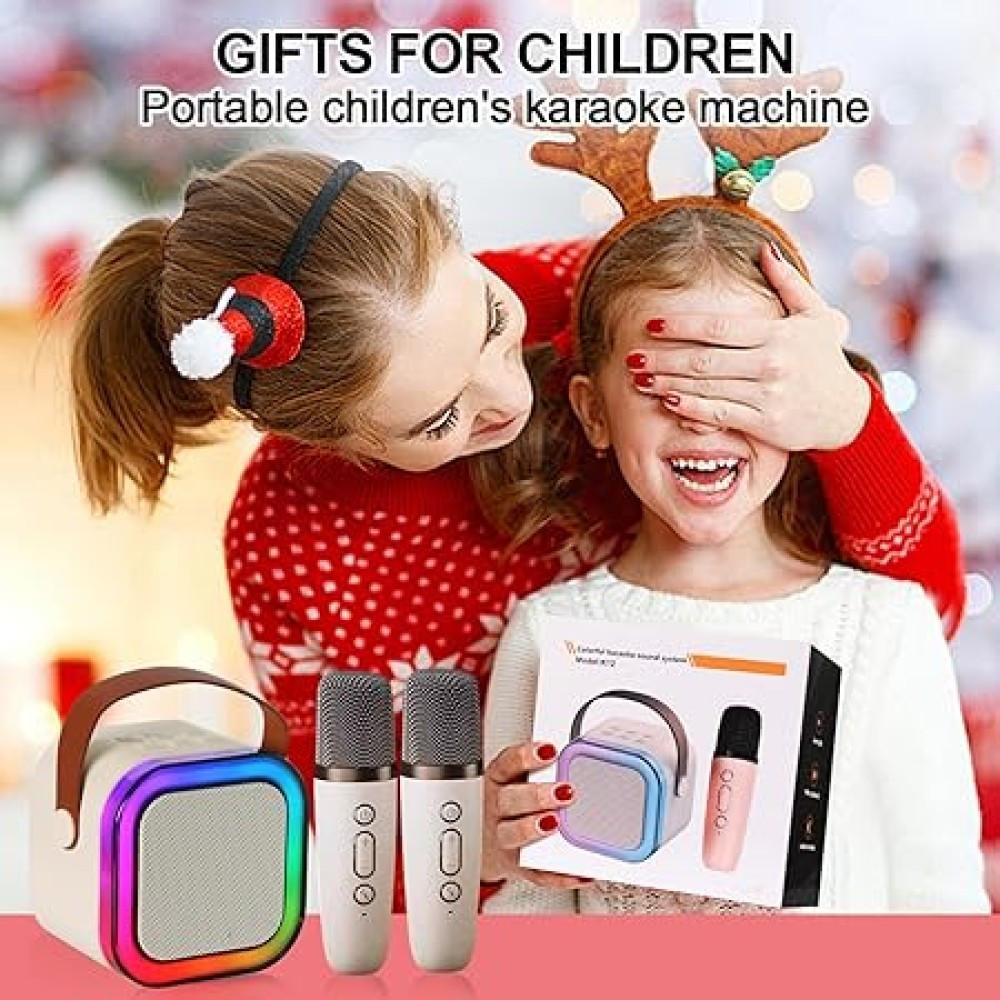 Karaoke with 2 Wireless Microphone, Mini Bluetooth Speaker for Adullts and Kids
