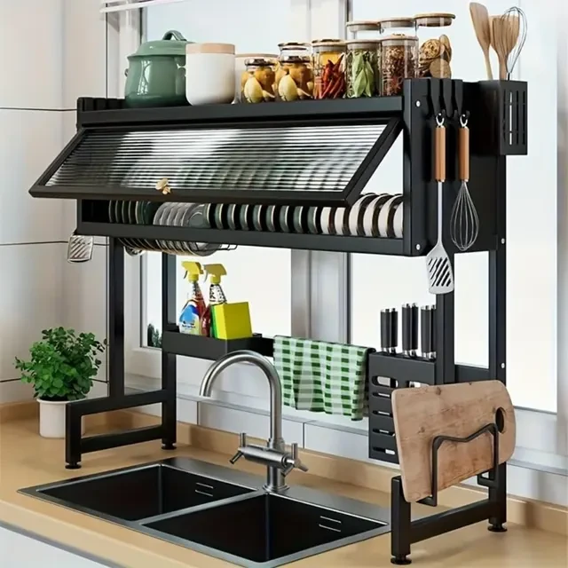 Kitchen Sink Countertop Dustproof Storage Rack