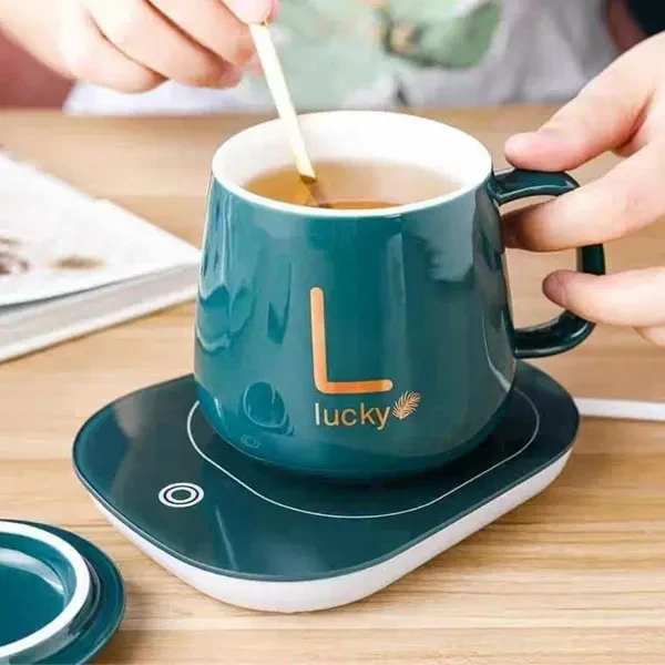 Electric ceramic coffee mug and saucer