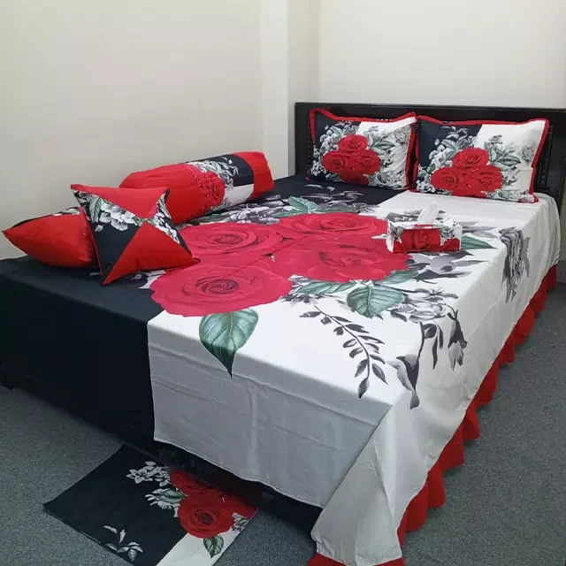 Rose Design 8 pcs King Size Bed Sheet Set