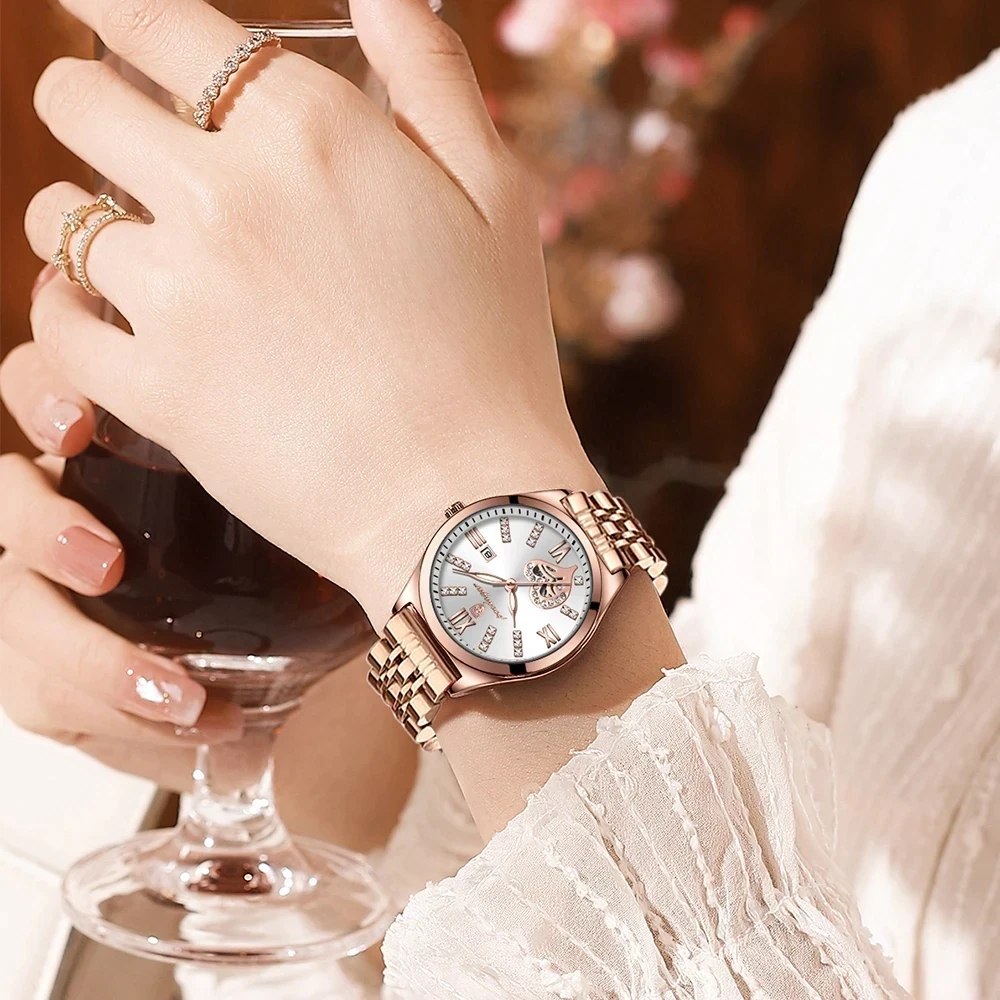 POEDAGAR women's Watch Fashion Luxury Stainless Stain Business Quartz Watches Waterproof Luminous Week Date women's Wristwatch