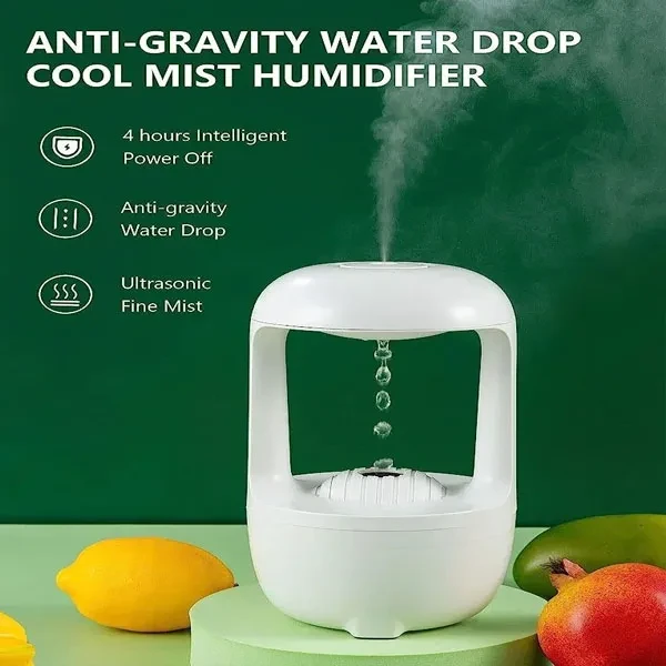 Bimperial Anti Gravity Cool Mist Water drop Humidifier, 850 ml water tank Portable Room Air Purifier (White)