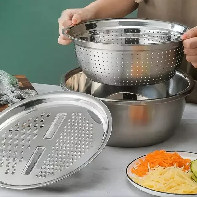 Stainless Steel Basin With Vegetable Cutter and Drain Basket