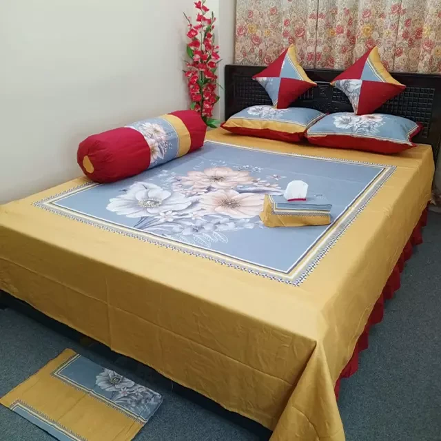 Luxury Light Blue Floral Design Bed Sheet Set