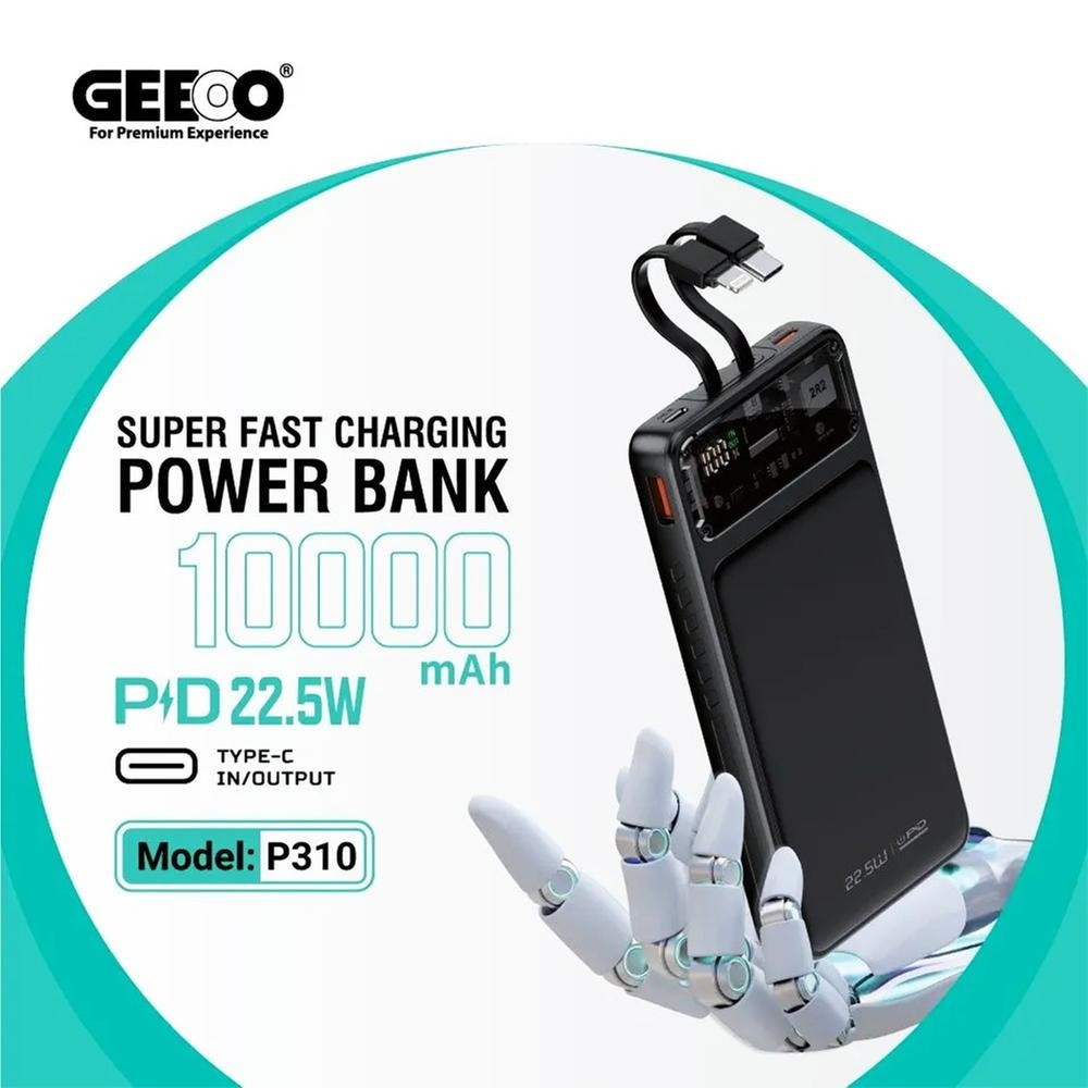 Geeoo P310 PD 22.5W 10,000mah Power Bank -Black