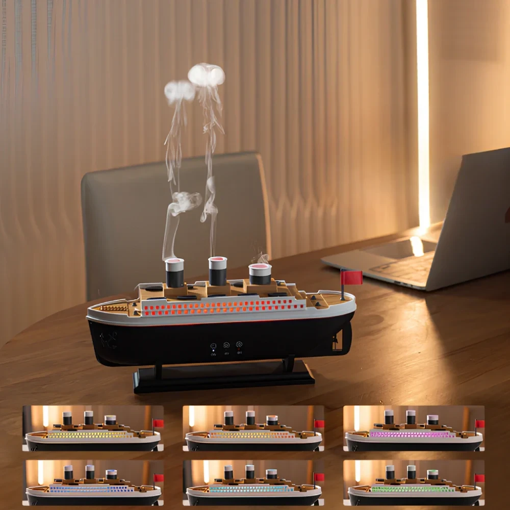 Rain Cloud Titanic Humidifiers for Bedroom, 28dB Quiet Cool Mist Air Humidifier, Titanic Mist Humidifiers for Home Steamship Humidifiers Baby Nursery & Plants, Auto Shut-off and BPA-Free for 8H Desk