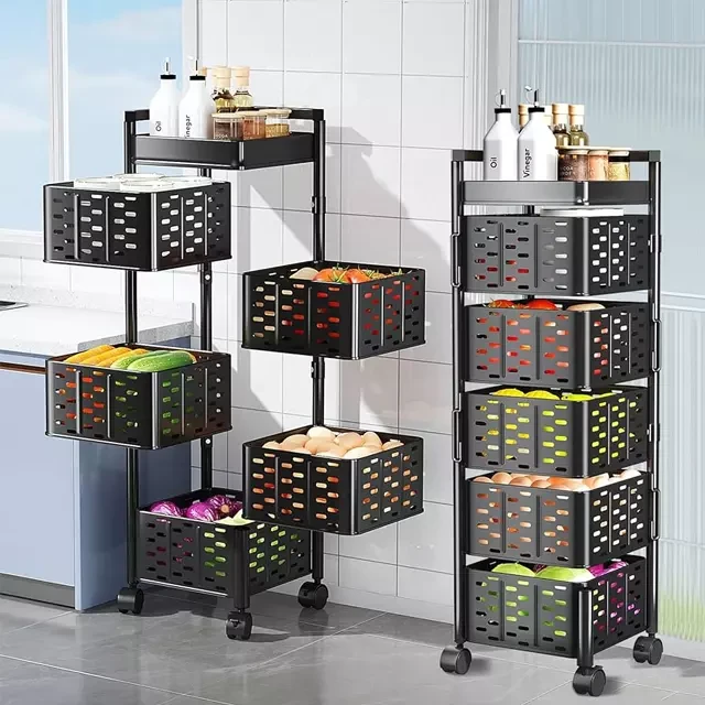 5 Tier Square Rotating Fruit and Vegetable Basket Rack