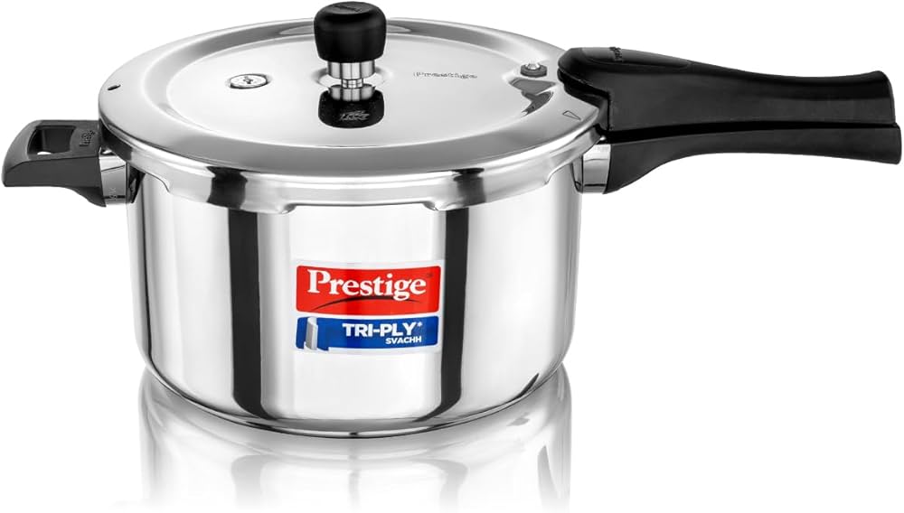 Prestige Triply Outer Lid Induction Compatible Pressure Cooker |Stainless Steel| Deep Lid Spillage Control | Even heat distribution- 6 Ltrs