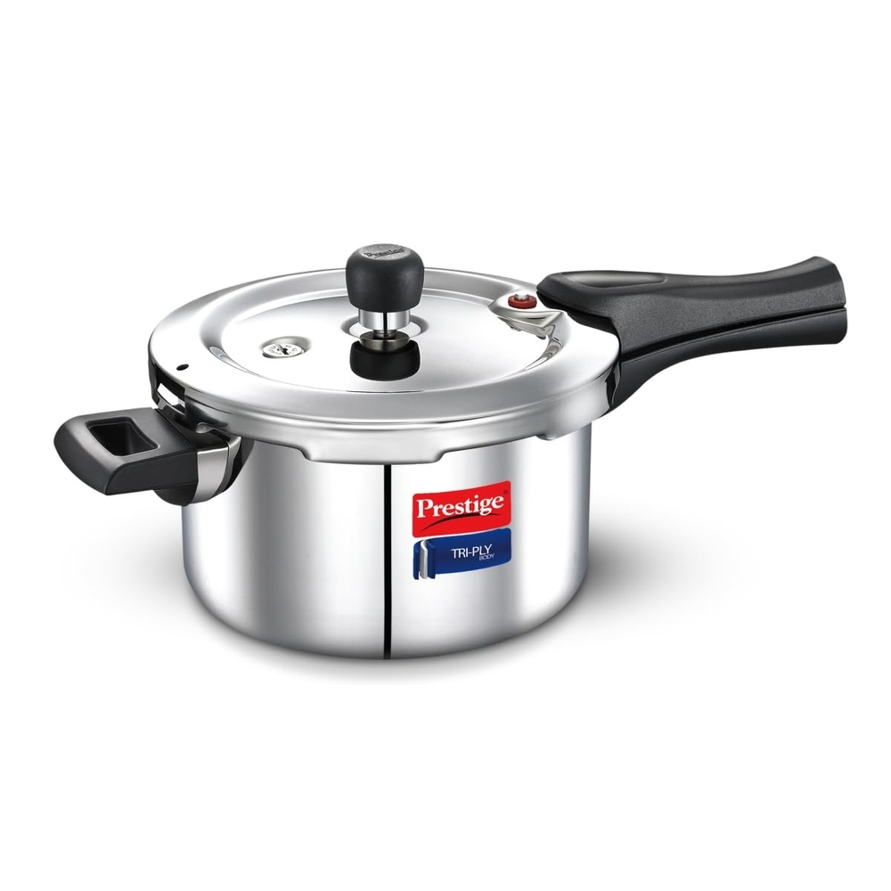 Prestige Triply Outer Lid Induction Compatible Pressure Cooker |Stainless Steel| Deep Lid Spillage Control | Even heat distribution- 5 Ltrs