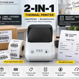 2-in-1 Thermal Printer (Label / Sticker & Receipt / Invoice Printer) - White or Paste