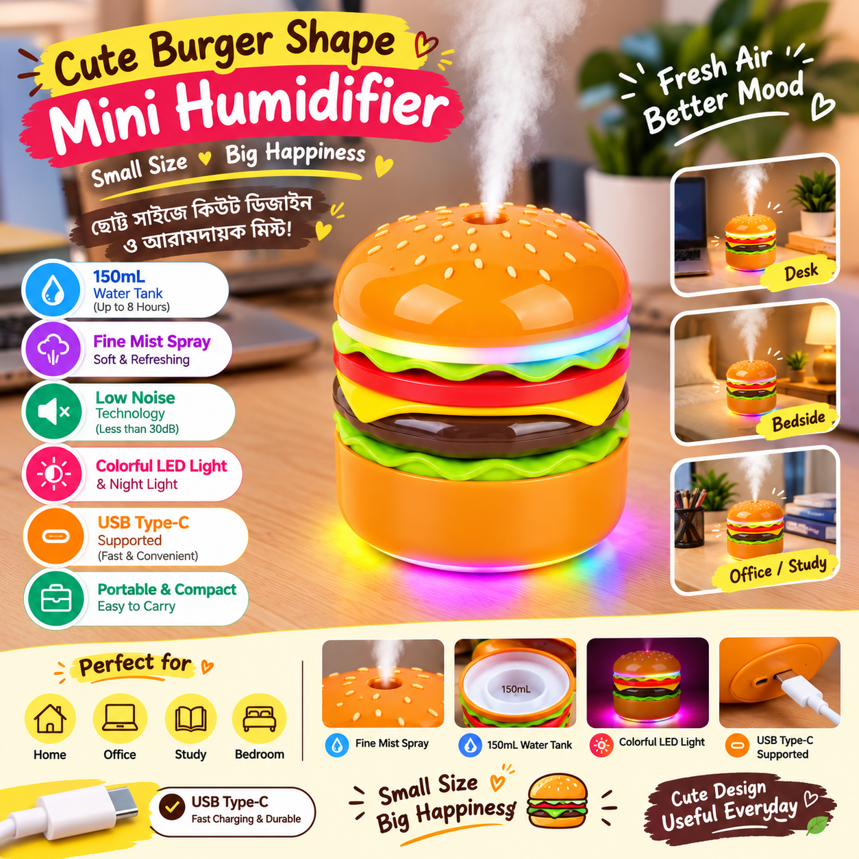 Burger Shape Premium Mist Humidifier