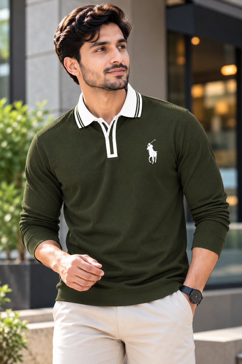 Embroidery Full Sleeve Polo Shirt