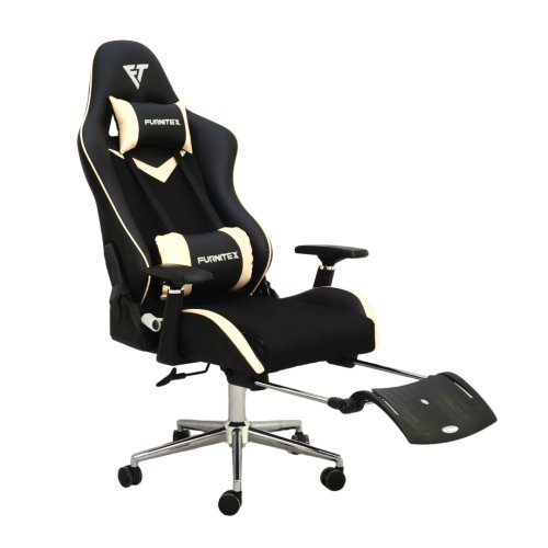 FURNITEX - Gaming Chair with 4D Armrest and Foot Rest (FT-G2 PRO )Glossy Off White