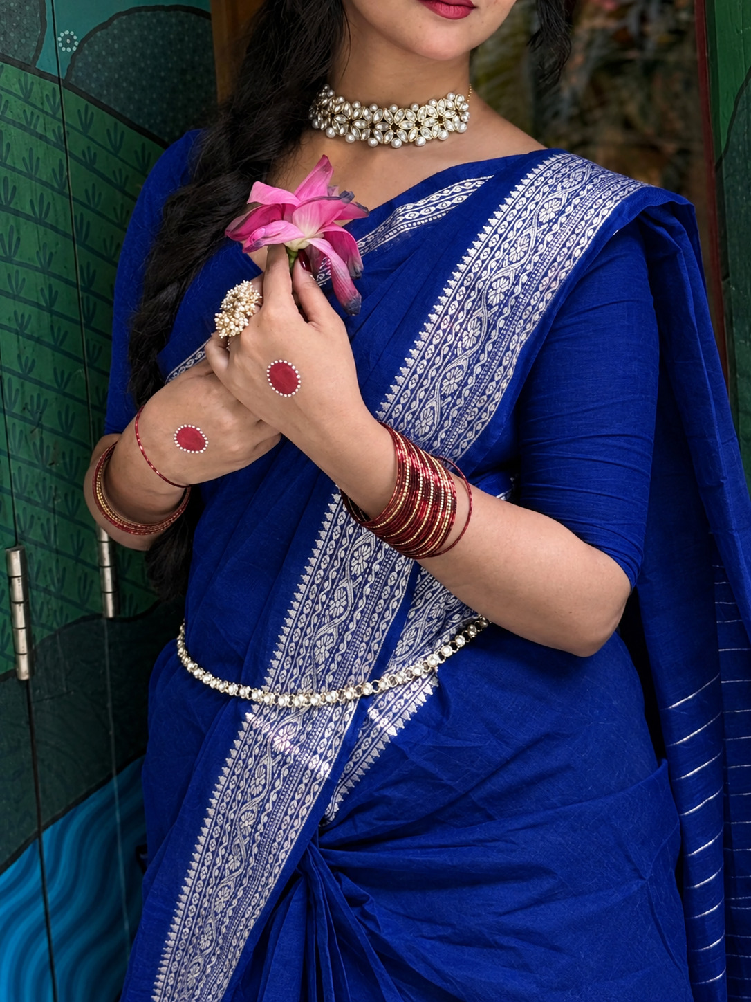 নকশি পাইর শাড়ি + ব্লাউজ পিছ (code-50) ব্লু
